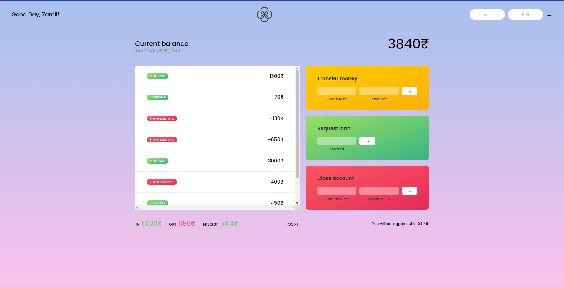 Screenshot of the bankist web App.